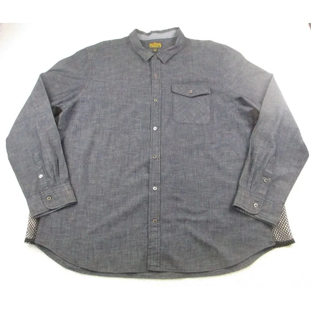 True Religion Shirt Mens 3XL‎ Blue Denim Vented Mesh Sides Button Down Western